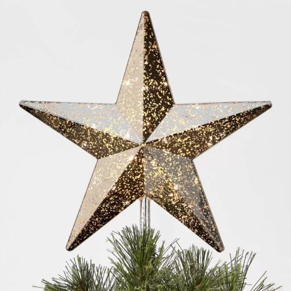 Lit Faux Mercury Glass Star Christmas Tree Topper Silver 10" Holiday Light Up - Picture 3 of 9